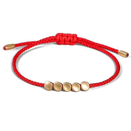HELYZQ Pulseira budista feita à mão de algodão trançado, pulseira de contas de cobre tibetano