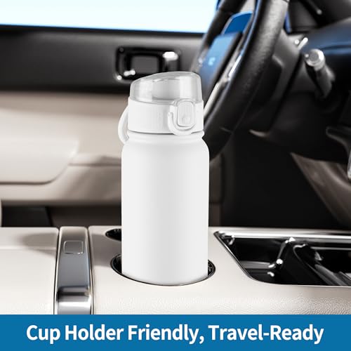 Image of GOPPUS Insulated Water Bottle 20oz Stainless Steel BPA-Free Sports Bottle Ideal for School and Travel Silicone Spout Lid Prevents Leaks, Sweat, and Dust (White)