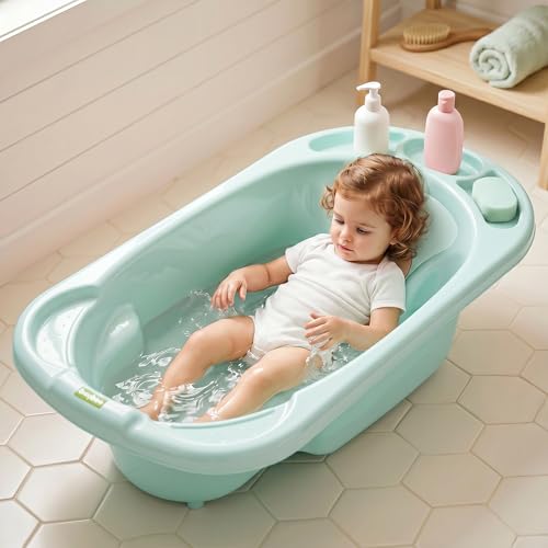 Image of Baybee Lullie Baby Bath Tub for Kids with Anti-Slip Base & Easy Drain | Babies Bathtub with Built-in Soap & Accessory Holder | Spacious Baby Bath Tub for 0-5 Years Boys Girls (Blue)