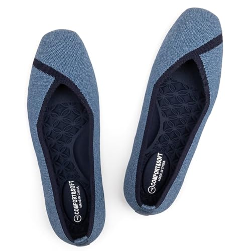 Image of Frank Mully Women Square Toe Flat Shoes Comfortable Knitted Flats | Walking Shoes