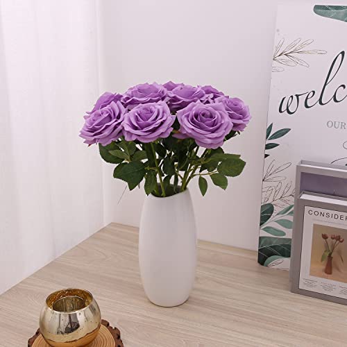 Iuknot Artificial Rose 10Pcs Open Flower Bouquet Faux Rose Stems For Wedding Arrangement, Bridal Bouquet, Centerpiece, Fake Faux Silk Flowers (Lilac) #TOP3