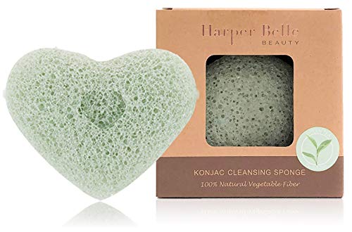 Harper Belle Beauty Organic Konjac Facial & Body Cleansing Heart Sponge | Natural & Gentle Exfoliant | Green Tea for Mature & Damaged Skin