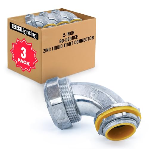 SELECT 3 Pack Lighting 90-Degree Zinc Liquid Tight Connector, 2 Inch Electrical Connectors, Conduit Fittings, Safe and Rust Resistant