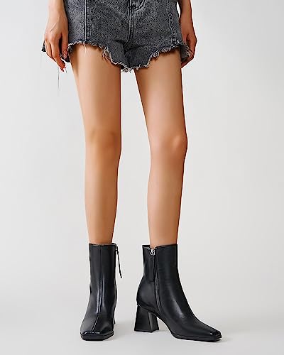 ZXHYZLZ Womens Chunky High Heel Boots - Zip Up, Square Toe, Ankle Booties3