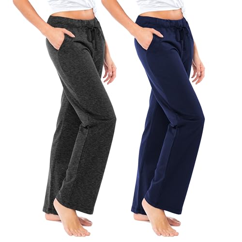 Sexy Basics Women's French Terry Cotton Drawstring Pants | All Season Mid Weight Casual & Lounge Bottoms | Multi Packs