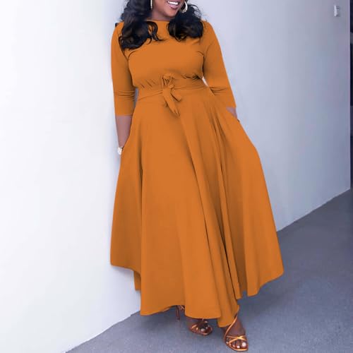 Image of BFFBABY Women's Wrap V Neck Plus Size Maxi Dresses 3 /4 Sleeves Chain Floral Printed Swing Dress with Belt