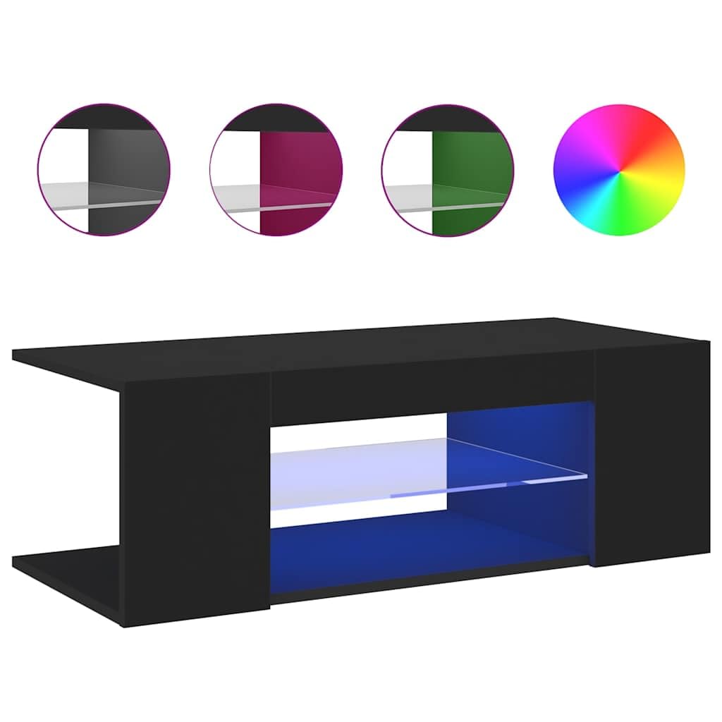 vidaXL Mueble para TV con Luces LED Soporte Armario Aparador Estante Salón Sala de Estar Dormitorio Decoración Entretenimiento Negro 90x39x30 cm