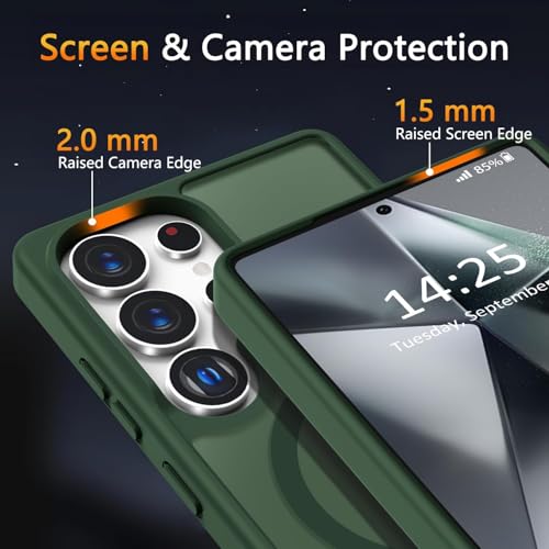 Image of Elzzi Magnetic Guard Designed for Samsung S25 Ultra 5G Case Translucent Matte Hard PC + TPU Back Cover [Compatible with MagSafe] Anti-Scratch Phone Case (Green)