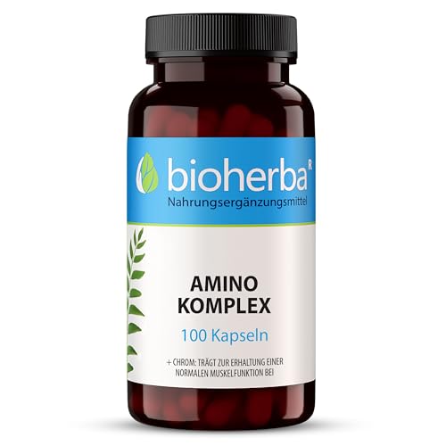 Aminosäuren-Komplex Kapseln – 100 Stück mit essentiellen Aminosäuren und Chrom, hochdosiert von BIOHERBA PZN 19642037