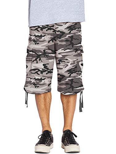 Fitscloth Menâ€™s Casual Cargo Shorts â€“ Twill Cotton Relaxed Fit Belted Utility Multi Pocket Pants with Belt TCS45 Gamo Grey 32