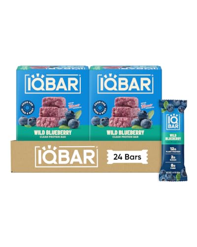 IQBAR Clean High Protein Bars, Low Sugar Snack, Wild Blueberry 24ct