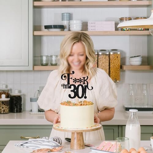 ZHUOWEISM 1 PCS Happy 30th Birthday Cake Topper Glitter Thirty Hello 30 Cheers to 30 Cake Pick I'm 30 Funny 30 Cake Decorations for 30th Birthday Anniversary Party Cake Decorations Supplies Black — view 6