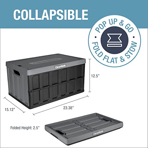 Clevermade 62L Collapsible Storage Bins With Lids - Folding Plastic Stackable Utility Crates, Solid Wall Clevercrates, 3 Pack, Charcoal (8034119-1533Pk) #TOP1