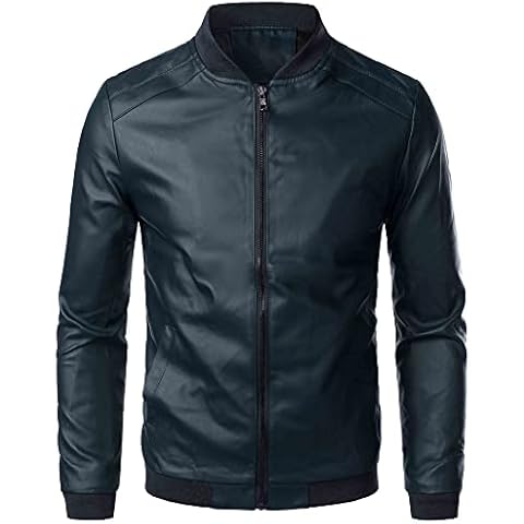 Men's Casual Leather Jackets Stand Collar Bomber Jackets Men's PU Leather Jackets Slim Smart Fit Jacket Coat Mens Retro Style Zipped Biker Jacket Real Leather Soft Black Casual Cover