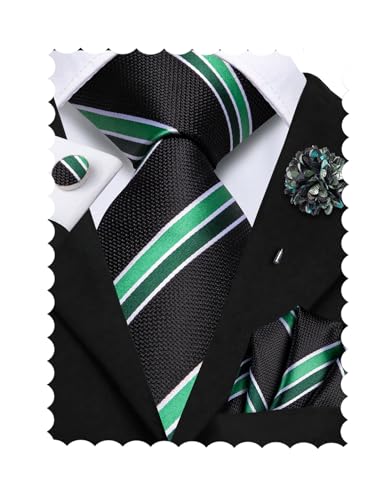 Image of Hi-Tie Men's Tie Lapel Pin Set Pocket Square Cufflinks Formal Woven Silk Tie Sets Wedding Party