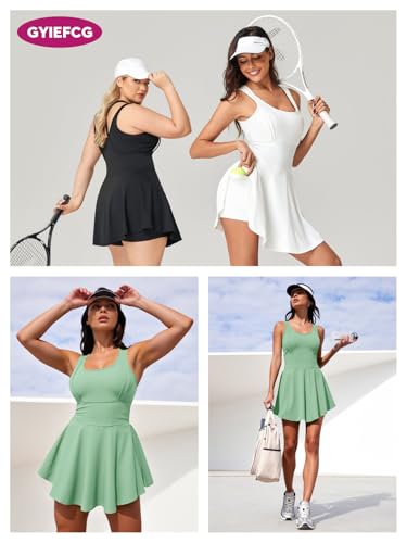 Image of Womens Sleeveless 2-in-1 Athletic Tennis Golf Dress Underneath Workout Active Dresses with Built-in Shorts