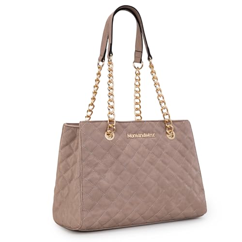 Image of Montana West MEDIUM Tote Bag for Women Quilted Chain Handbags Shoulder Purse