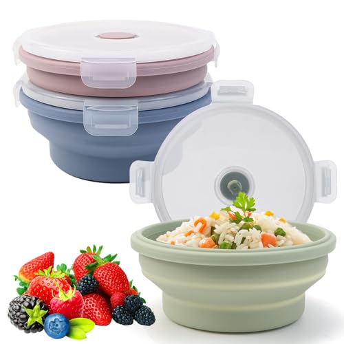 VAIAV Faltbare Brotdose, 3 Stück 550ML Faltbare Frischhalteboxen, Faltbare Dose Silikon mit Deckel, Faltbare Lunchbox