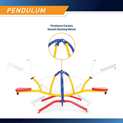 Image of Gym Dandy Kids Pendulum Teeter Totter Seesaw, Outdoor Backyard Playground Ride On Toy with Padded Grip Handles & 2 Seats, Powder Coated Steel Frame TT-320