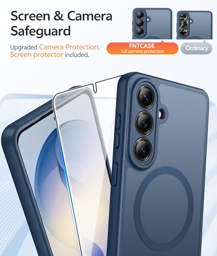 Image of FNTCASE for Samsung Galaxy S26 Case: [Fit for Magsafe] [Full Camera Protection & Screen Protector] Translucent Matte Military Grade - Shockproof Protective Phone Cover for Samsung S 26 - Blue