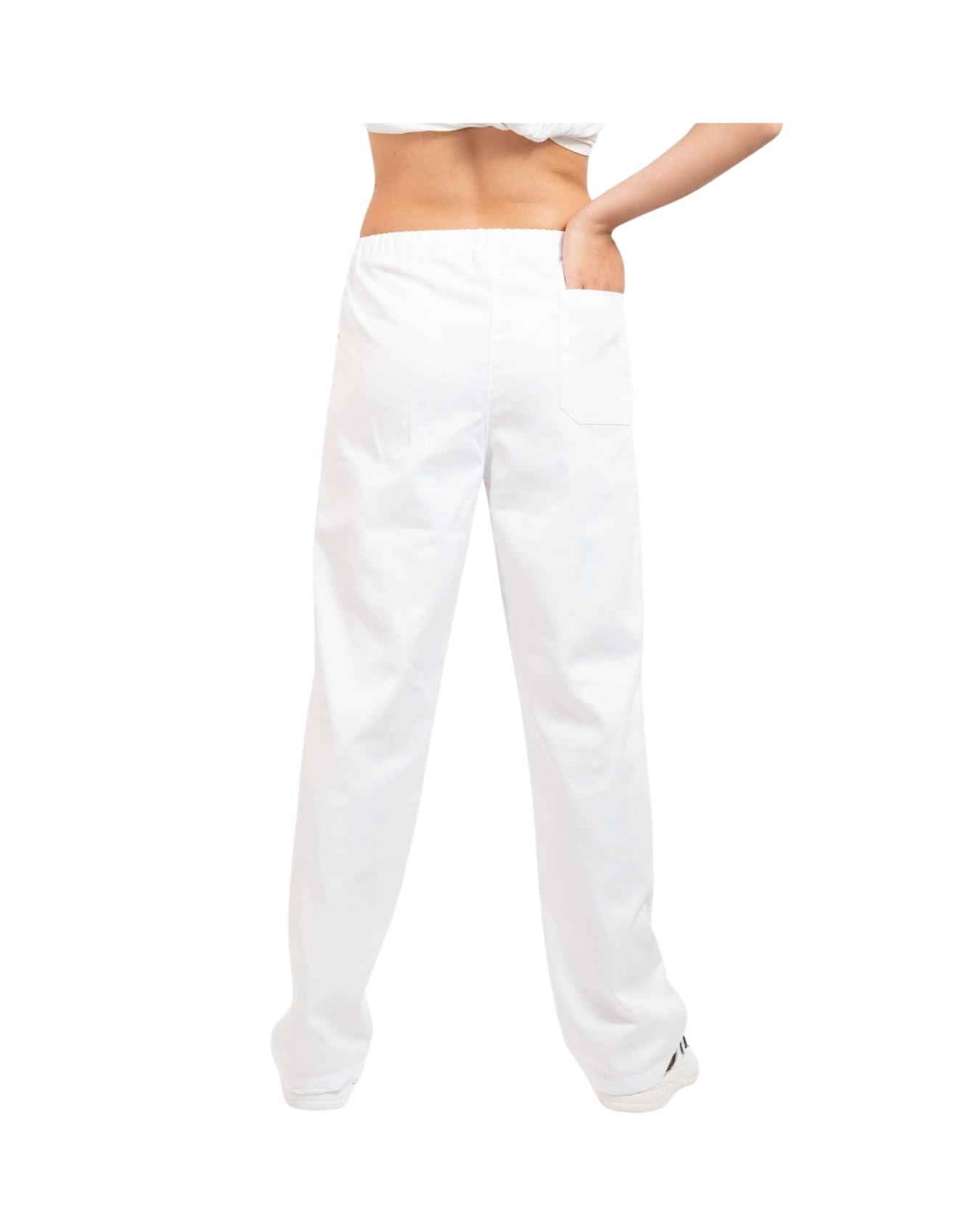 Pantaloni da Divisa Unisex - per Dentisti - Fisioterapisti - Estetiste - Operatori Sanitari - Colore Bianco - Elastico in Vita