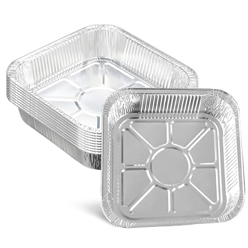 Bandejas de papel de aluminio con tapas, 10 recipientes de papel de aluminio con tapas, 9 x 9 pulgadas, recipientes de aluminio resistentes para llevar, recipientes grandes de aluminio con papel para