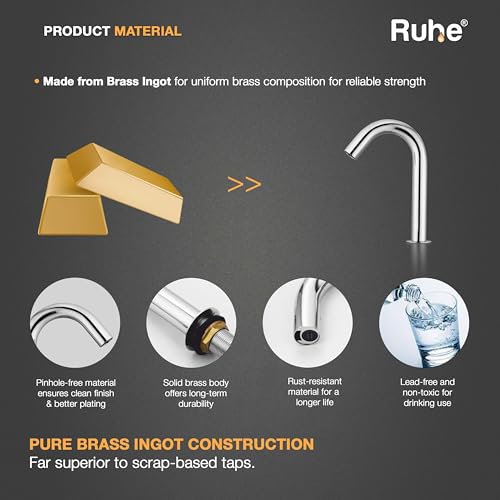 Image of Ruhe Touchless Sensor Faucet | Brass Automatic /Touchless /Sensor Based /Hands Free Bathroom Sink Tap /Faucet | Chrome Finish