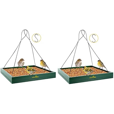 MIXXIDEA Bird Feeder Hanging Tray, Seed Tray Wooden Platform Hummingbird Feeder Hanging Tray Mesh Seed Platform for Garden Yard Outside Decoration Attracting for Wild Birds (Green-2pk) Cover