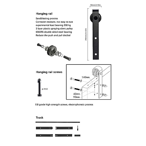 Kit de Ferragens para Porta de Celeiro Deslizante Pista Rolos de Porta de Armazém Sala de Estar para