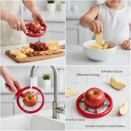Image of ADD2CART Apple Slicer Cutter with 8 Blades, Red Plastic and Stainless Steel, 19 cm