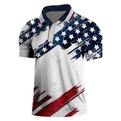 4th of July USA Polo T Shirts for Men Short Sleeve Patriotic American Flag Printed Golf Shirts Button Collar Tops2