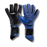 Storelli Electric Goalkeeper Gloves, High-Impact Hand Protection with 5 Removable Finger Spines, German Contact Latex, Wrist Strap, Extended Cuff, Youth & Adults, Unisex, 1 Pair, Blue Charge, Size 6
