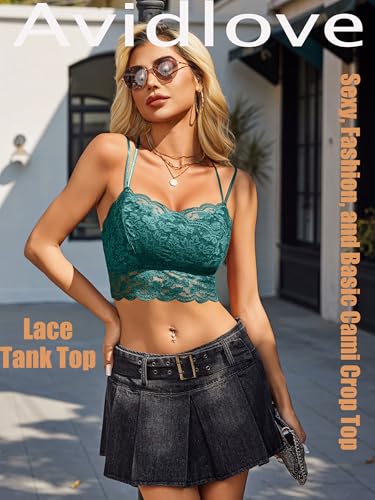Image of Avidlove Bralettes for Women Lace Camisole V Neck Double-Layered Adjustable Strap Tank Cami Crop Top