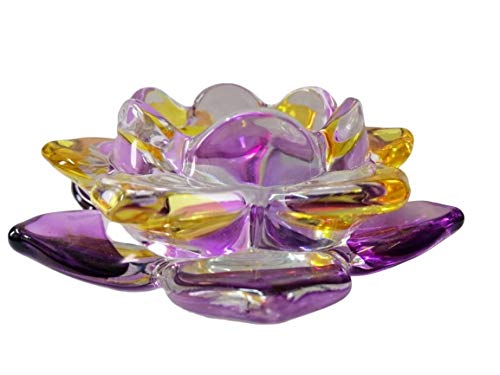 Breewell Fancy Crystal Glass Lotus Candle Holders | Purple & Yellow Color 1
