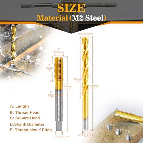Image of M10x1.25 Tap and 8.8mm Drill Bit Kit, M2 HSS Metric Drill and Tap Set, Combination of Drill and Tap Kit for Metal