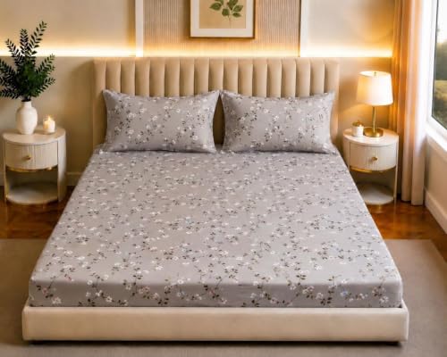 Image of Castiqa Elastic Fitted Supersoft Premium Polycotton 200TC Double Bedsheets King Size 78x72 Inch with 2 Pillow Covers (Fits Upto Mattress of 8Inches) (Multicolor I)