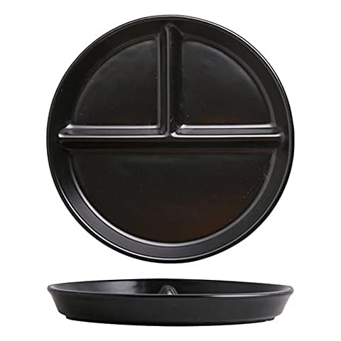 OnePine 1Pcs Ceramic Dinner Plates Porcelain Portion Control Plate, 8 inch Small Size Round Ceramic Divided Plates with 3 Compartment for Adult Weight Loss Cover