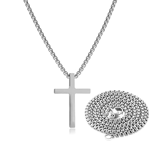 Collar de cruz de acero inoxidable para hombre, collar de cruz de plata para niño, cadena cruzada para hombre, collar con colgante de cruz pequeña, joyería simple, Metal, Sin gemas.,