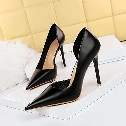 LUXINYU,Women Pointed Toe Heels Fashion Solid Stiletto Ladies Pumps Sexy Side Cutout Glossy Patent Leather Comfort Work Heeled Dress Shoes4