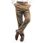 Jolliman Mens Beige Check Trousers Hidden Stretch Waist Smart Golf Trousers 44W / 31L