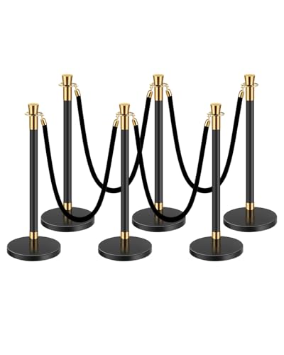 VEVOR Poteau de guidage, 6 pcs, barrière de balisage pour contrôle de foules, avec base creuse, 4 cordes en velours noir et poteaux noirs en acier inoxydable...