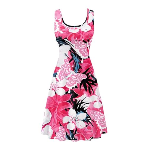 Image of TOADDITDO Women's Sleeveless O Neck Beach A-Line Party Coctail Tank Dresses Flared Sundress