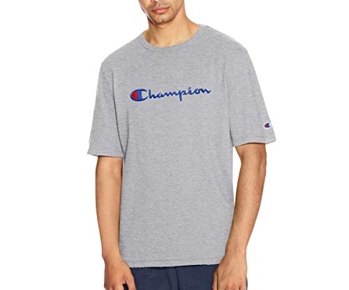 Champion Men's Classic Jersey Script T-Shirt Embroidered Logo Cotton Tee for Men Grey