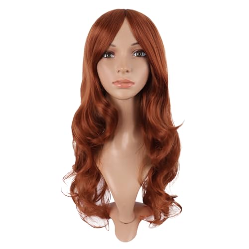 Image of MapofBeauty 24 Inch Long Wavy Side Bangs Anime Cosplay Wig, Ginger Orange | 60 cm Synthetic Fiber Wig, Women, Charming, Party