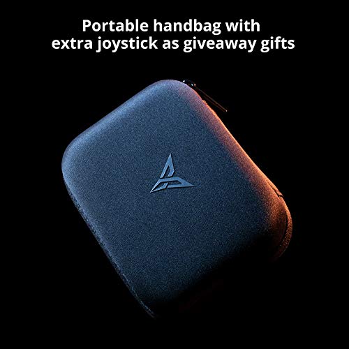 A black portable carrying case with the Flydigi logo, containing an extra joystick.