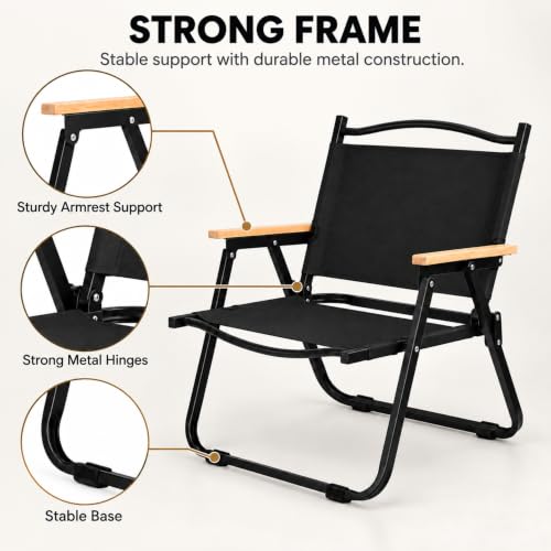 Image of STAR WORK Alloy Steel Portable Foldable Chair Outdoor Furniture Compact Chair Aluminum With Armrests For Travel Camping,Fishing Picnic,Ultralight Low Beach Concert Camping Folding Chair(Black,Medium)