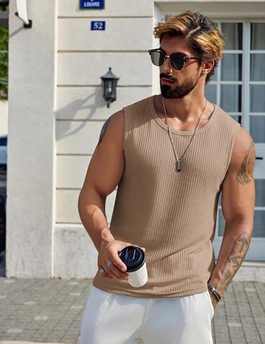 Image of COOFANDY Mens Casual Tank Tops 2 Pack Waffle Knit Sleeveless Shirt Breathable Tank Shirts Summer Muscle Tee