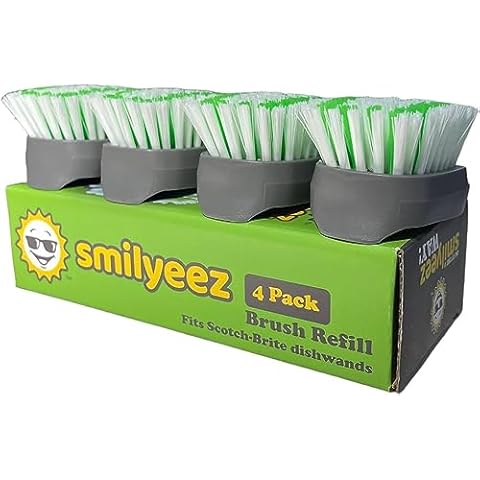 Smilyeez Replacement for Scotch Brite Brush, 4-Pack, Makes Your Dishwand Like New, Dishwand Brush Refills, Scotch Brite Brush Replacement, Easy to Install Cover