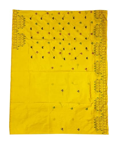 Image of SHRISTI CLOTHINGS Women's Hand Embroidered Cotton Silk Kantha Stitch Saree with Blouse Piece (SB4200924 YELLOWD96)