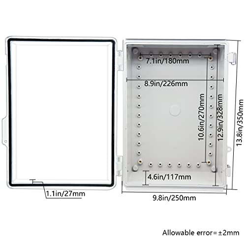 Image of Zulkit Junction Box IP67 Waterproof Electrical Box Hinged Clear Cover Stainless Steel Latch Plastic Enclosure for Project w Mounting Plate Wall Bracket and 2 Cable Gland 13.8 inchx9.8 inchx5.9 inch /350x250x150mm